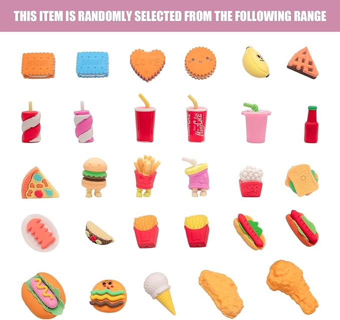 72Pcs 3D Food Erasers for Kids, All are Food Styles, Random Desktop Pets Toys - Image 5