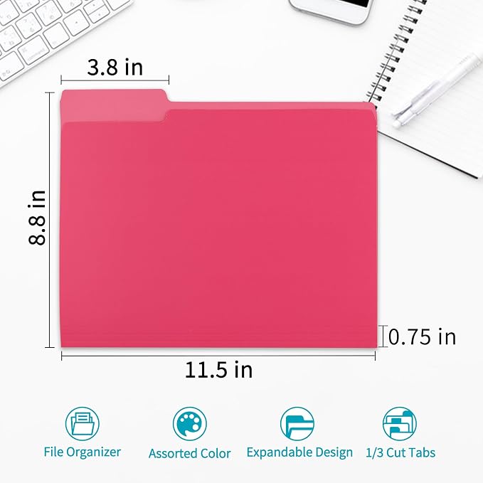 36 Packs Colored File Folders, Rose Red File Folders, Two Tone Color File - Image 2