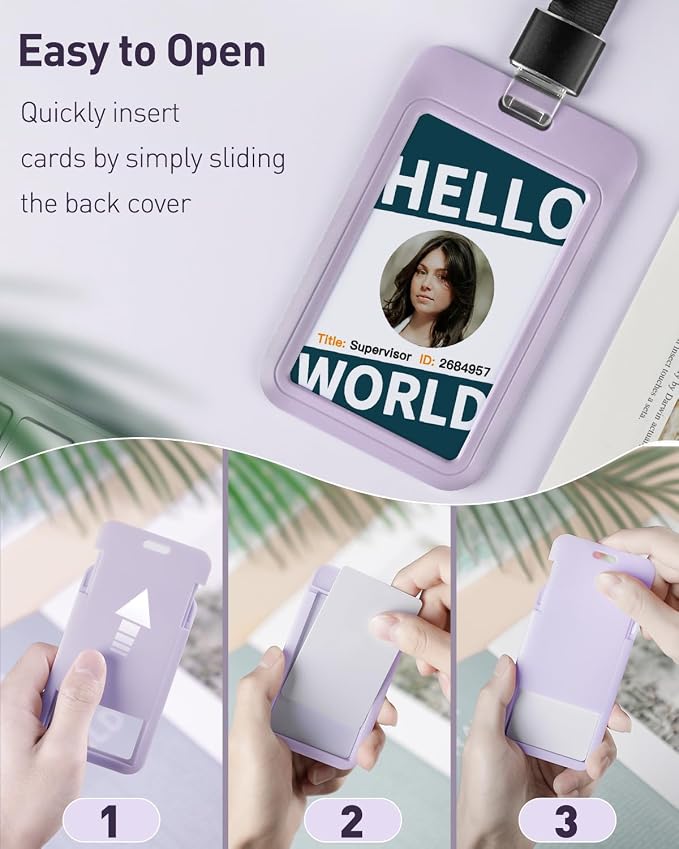 Uniclife 3 Pack Sliding ID Badge Holder Vertical Hard Plastic Case - Image 6