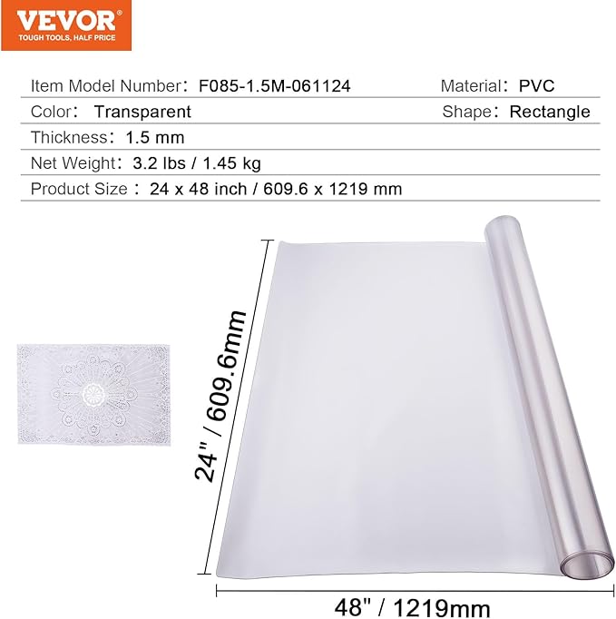VEVOR Plastic Table Cover, 24 x 48 Inch 1.5 mm Thick Frosted PVC Desk Mat - Image 7