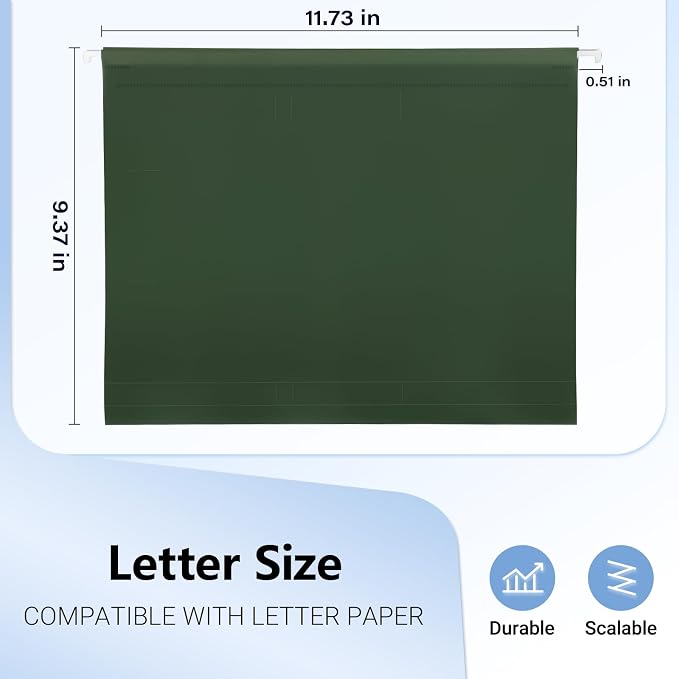 Plastic Hanging File Folders, 36 Pack Olive Hanging Folders，Letter Size - Image 3