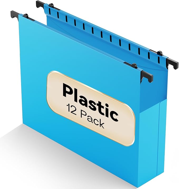 Plastic Hanging File Folders Expandable, 12 Pack Extra Capacity Hanging File by NORDUN
