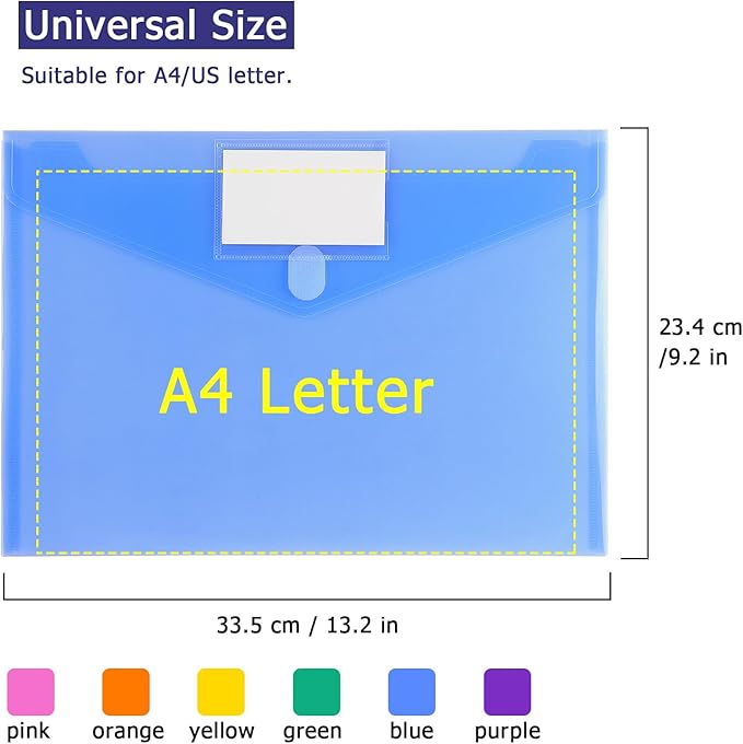 Tamaki 6 Pack Plastic Envelopes, A4 Size | Clear Document Plastic File Folders - Image 3
