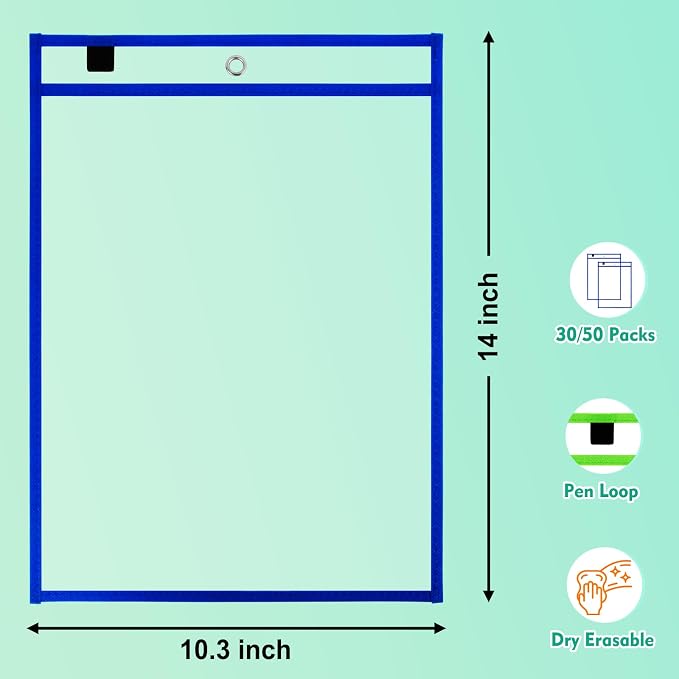 30 Packs Dry Erase Pocket Sleeves, Reusable Clear Plastic Classroom Pocket - Image 4