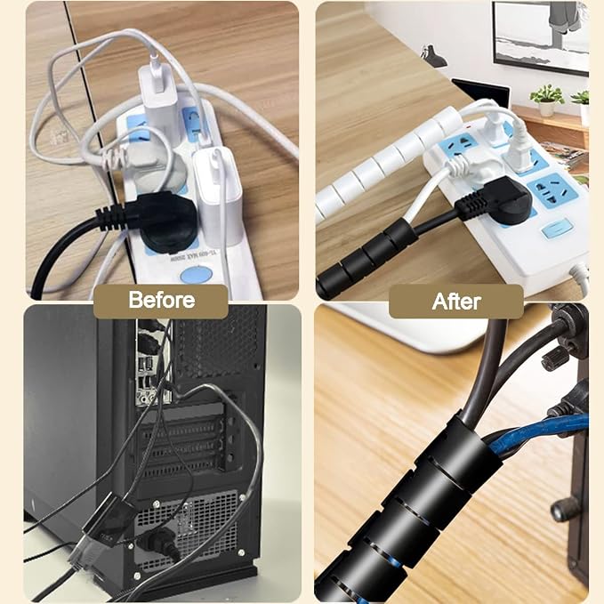 PC Cable Management Sleeve Tube Desk Cord Organizer 2 PCS Black, 7/8 inch -5 ft - Image 5