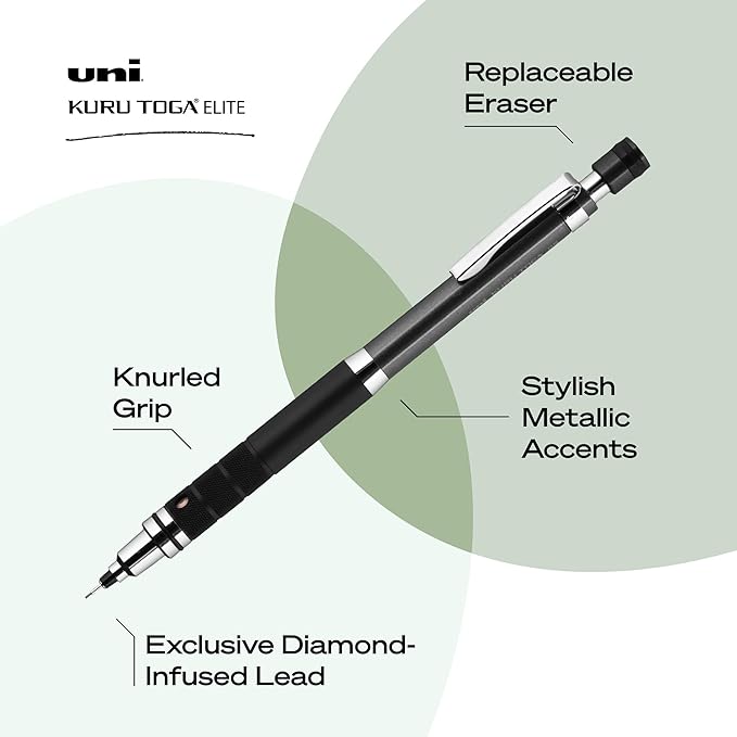 uniball Kuru Toga Elite Mechanical Pencil Starter Kit, HB #2, Gun Metal Barrel - Image 3