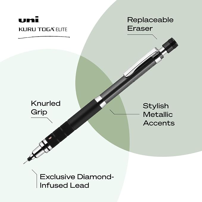 UNI uniball Kuru Toga Elite Mechanical Pencil Starter Kit, HB #2, Gun Metal - Image 3