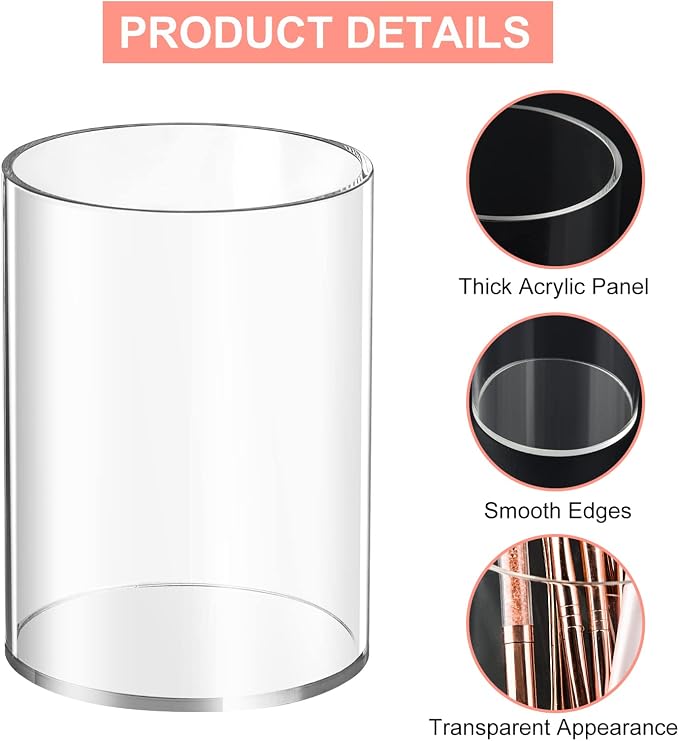 Mototo 8 Pieces Clear Acrylic Pen Holder Round Acrylic Pencil Cup Clear Makeup - Image 3