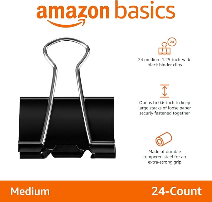 Amazon Basics Sturdy Binder Clips, Office Supplies, Medium 1.25 inches - Image 4