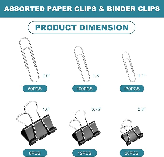 360 Pcs Paper Clips and Binder Clips Assorted Sizes, - Image 2