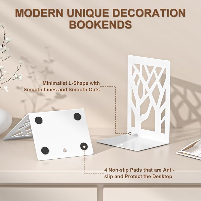 VFINE Withe Bookend 4-Piece, Tree Design Bookends - Image 4