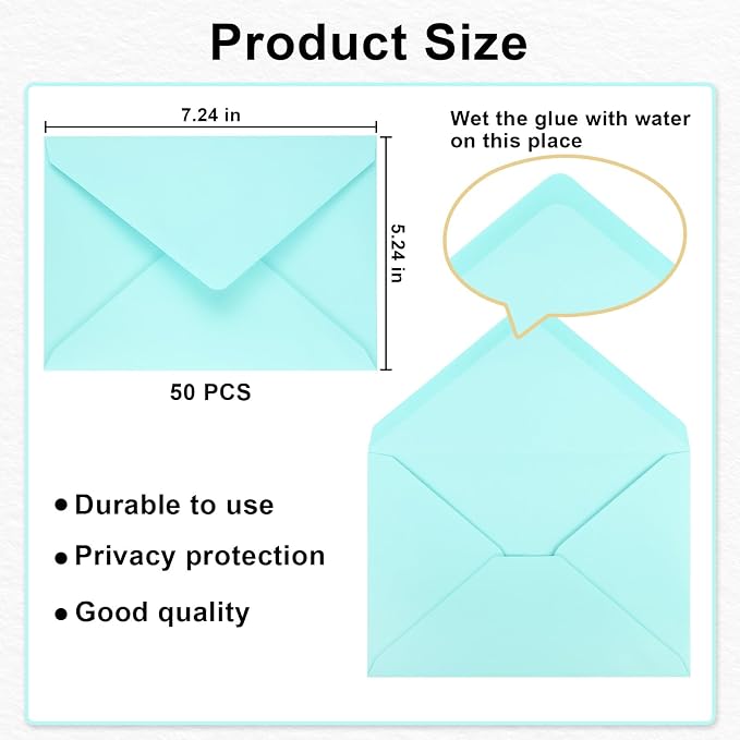 50 Pack A7 Envelopes, Light Blue Greeting Card Envelopes Self Seal, 5.24 x 7.24 - Image 3