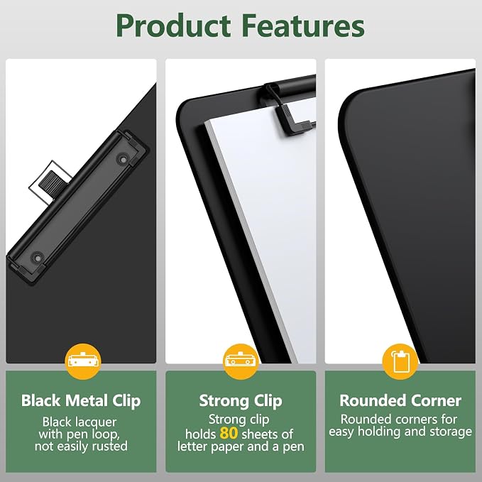 Black Clipboard with Pen Holder, 8.5 x 11 Clip Board - Image 4