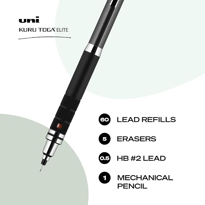 UNI uniball Kuru Toga Elite Mechanical Pencil Starter Kit, HB #2, Gun Metal - Image 2