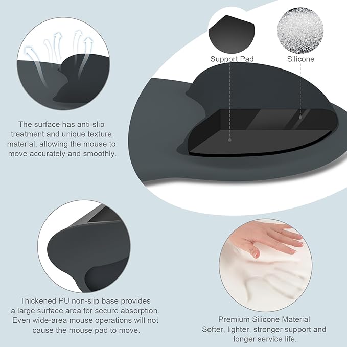 MOSISO Wrist Rest Support for Mouse Pad&Keyboard Set, Circle Curved Ergonomic - Image 2