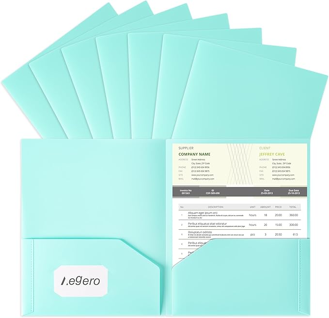 Aegero Plastic Folders with Pockets, Durable Heavy Duty File Folders with by Unknown