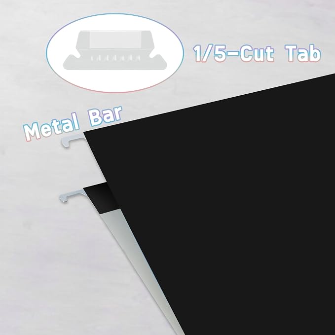 50 Packs Hanging File Folders Black, Letter Size 8.5x11, Hanging File Folders - Image 3