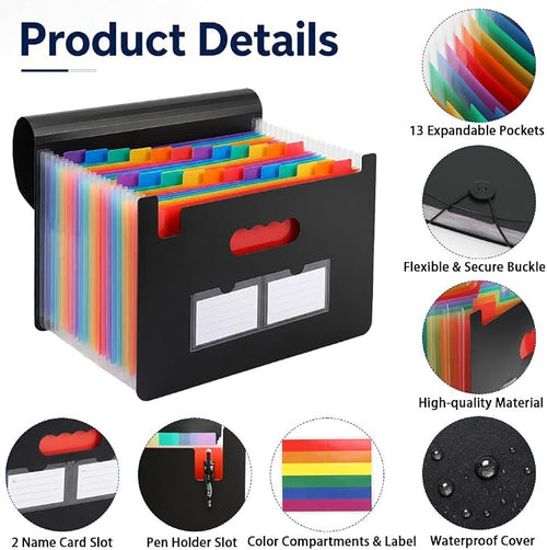13 Pockets Accordion File Organizer, Portable Expanding File Folder - Image 2