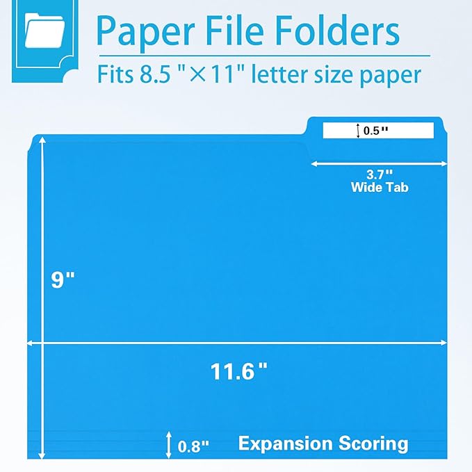 File Folder, RAZCC 100 Pack 1/3 Cut Tab Colored File Folders, File Folder - Image 2