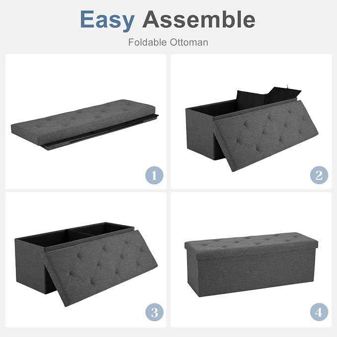 DUMOS 43 Inch Folding Storage Ottoman Bench, Spacious Hidden Organizer - Image 6