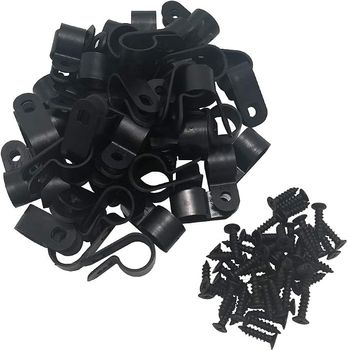 Cable Clamp R-Type Cable Clip Wire Clamp 1/2" Nylon Screw Mounting Cord by Alamic