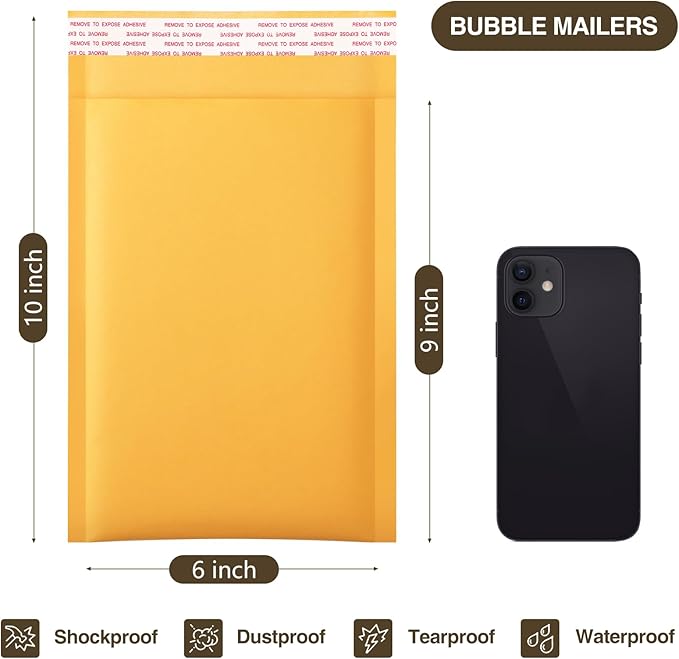 UCGOU Kraft Bubble Mailers 6x10 Inch 50 Pack Usable Size 6x9 Inch Yellow Padded - Image 2