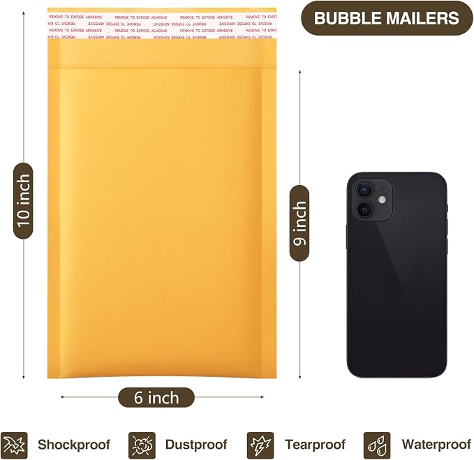 UCGOU Kraft Bubble Mailers 6x10 Inch 25 Pack Usable Size 6x9 Inch Yellow Padded - Image 2