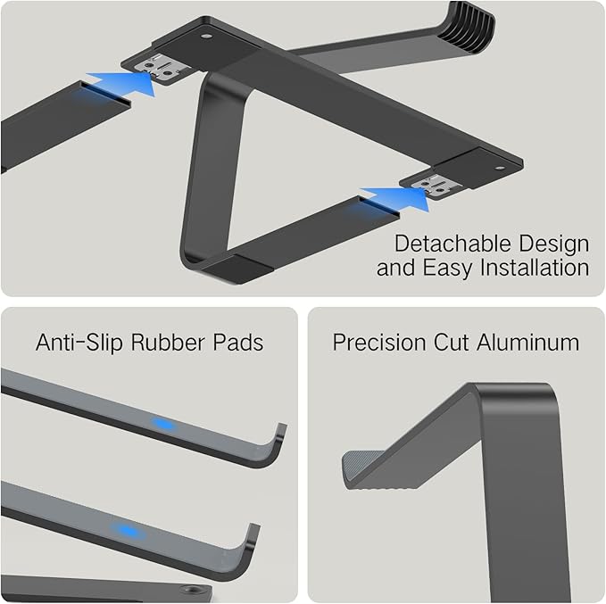 Tonmom Laptop Stand for Desk, Aluminum Laptop Riser Holder, Removable Metal - Image 4