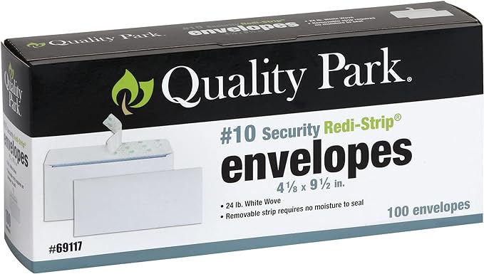 Quality Park #10 Security Envelopes, No Window, 24-lb White Wove, 4-1/8" x by Quality+Park