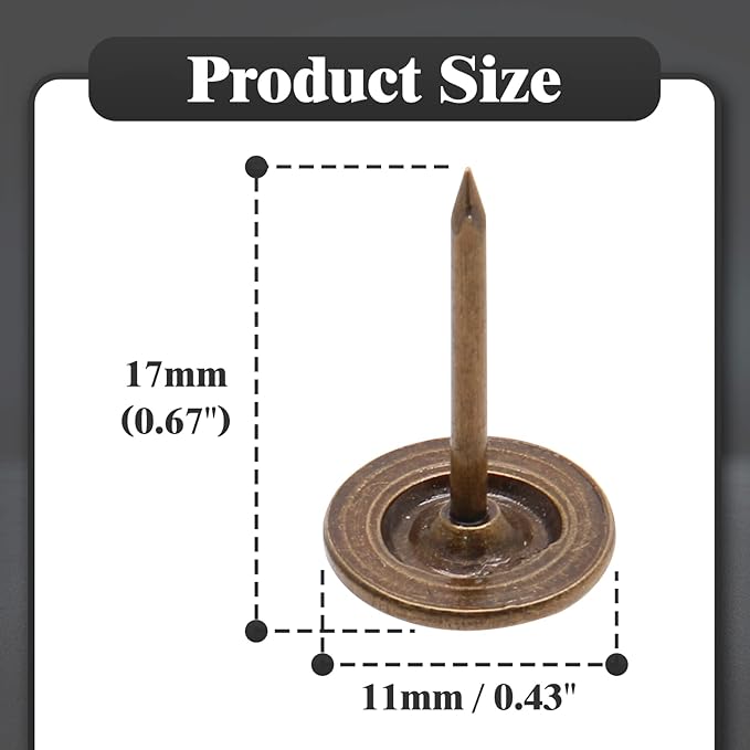 Piutouyar 17mm / 0.67 Inch Flat Head Thumb Tacks, Bronze Vintage Style - Image 3