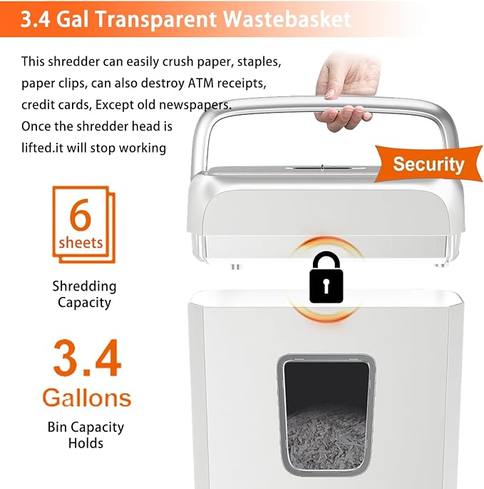 Bonsaii Low Noise Operation Paper Shredder, 6-Sheet Cross-Cut, Credit Card - Image 4