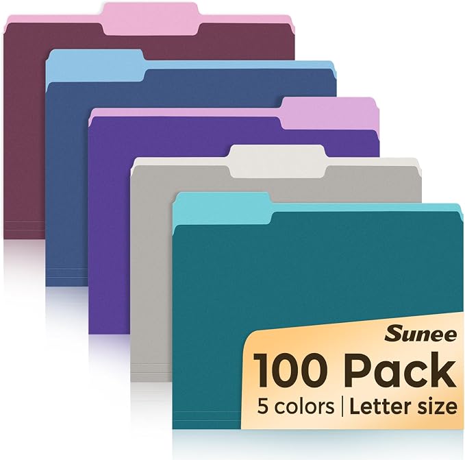 SUNEE File Folders Letter Size Vintage Colors, 100 Pack Manilla Folders 8.5 x by SUNEE