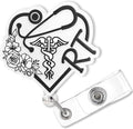 Elegant RT Badge Reel Retractable, Cute Respiratory Therapist Acrylic Badge Reel by Bydevia