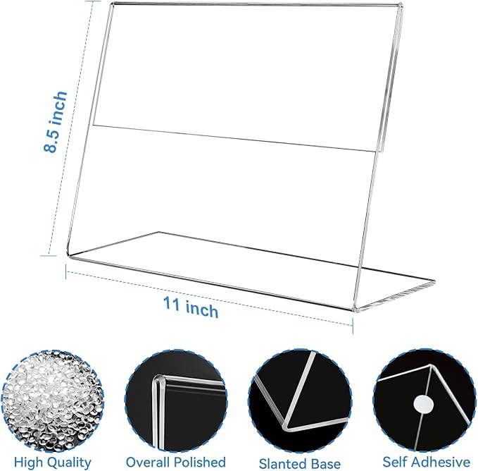 EHWINE 3 Pack 8.5 x 11 Acrylic Sign Holder Horizontal, Slanted Back Paper - Image 3