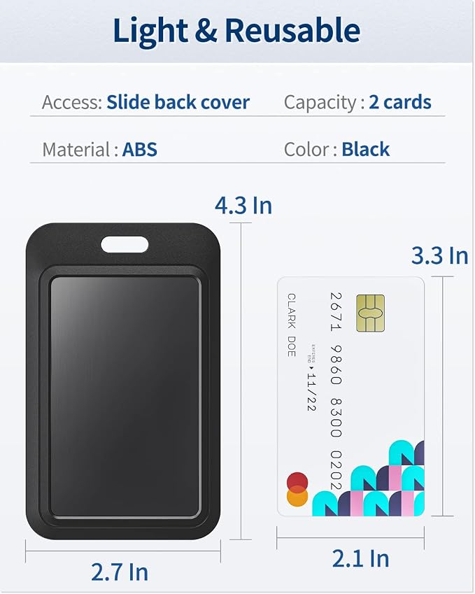 Uniclife 50 Pack Sliding ID Badge Holder Hard Black Vertical Plastic Card Case - Image 5