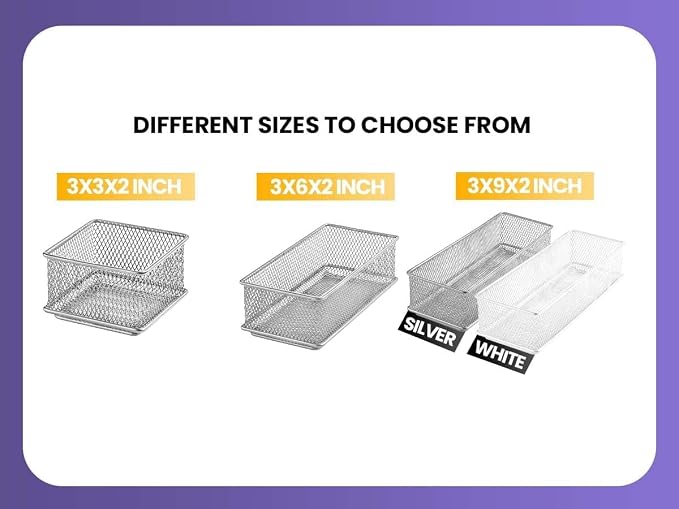 YBM HOME Silver Mesh Drawer Cabinet and or Shelf Organizer Bins, School Supply - Image 7