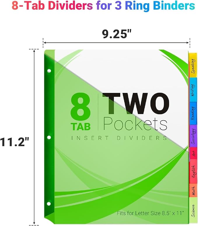 8-Tab Dividers for 3-Ring Binders, 3 Holes Index Dividers - Image 2