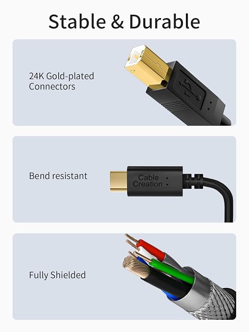 CableCreation USB B to USB C Printer Cable 6.6 FT/2Pack, USB-C to B Printer Cord - Image 4
