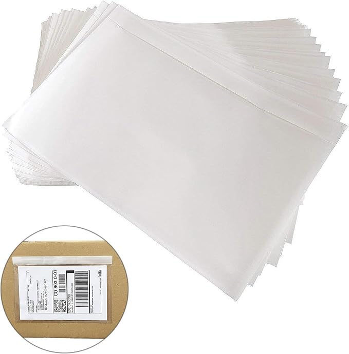 BEUYI Clear 9.5'' x 6.7'' Adhesive Shipping Label Pouches/Sleeves, Plastic - Image 2