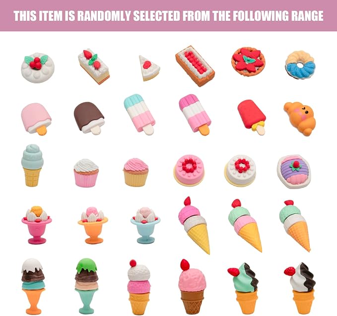 56Pcs 3D Food Erasers for Kids, All are Food Styles, Random Desktop Pets Toys - Image 6