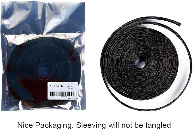 25ft - 1 inch PET Expandable Braided Sleeving – Black – Alex Tech Braided Cable - Image 6