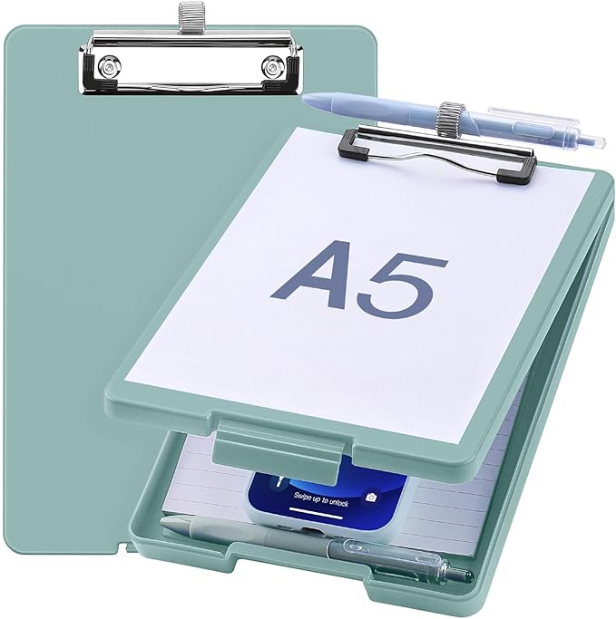 Meiikun Small Clipboard with Storage, A5 Clipboards with Pen Holder, Half by Meiikun