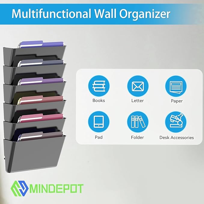 MINDEPOT 8 Pockets Acrylic Wall File Organizer, Plastic Hanging Wall File Holder - Image 5