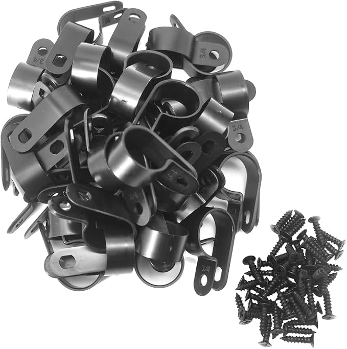 Cable Clamp R-Type Cable Clip Wire Clamp 3/4" Nylon Screw Mounting Cord by Alamic