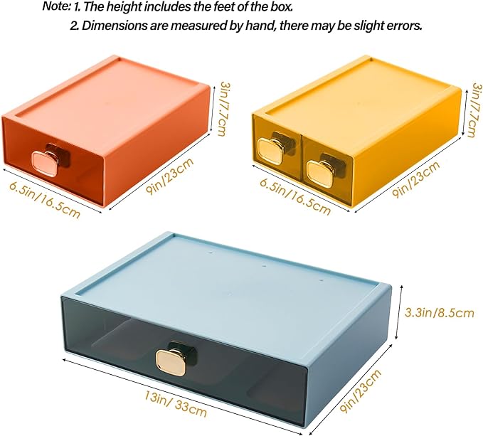 2PACK Stackable Desk Organizer Drawer 6.5"x9"x3" Desk Storage Drawer - Image 2