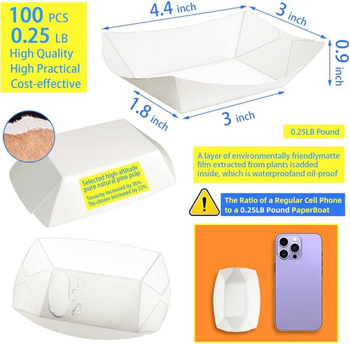 100 Pack 1/4 Lb Paper Food Boat Trays, 0.25Lb Mini Kraft Food Serving Boat Tray - Image 2