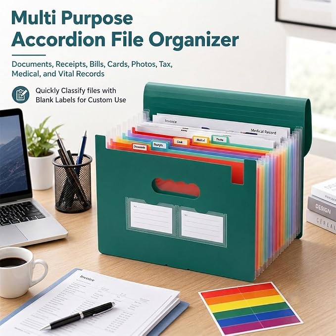 13 Pockets Accordion File Organizer, Portable Expanding File Folder - Image 3