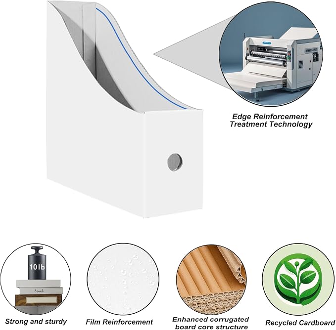 Limitliho 12 Pack White Cardboard Magazine File Holder - Image 2