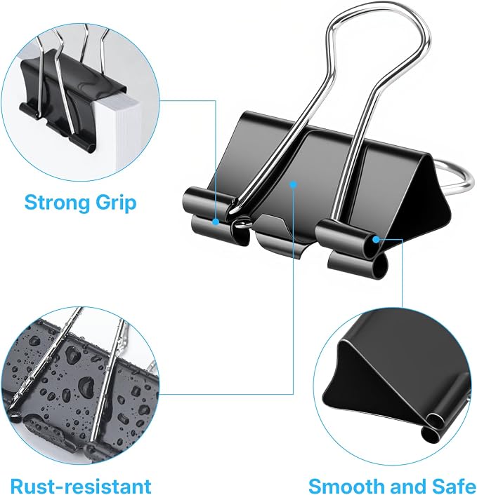 OWLKELA 240 Pcs Black Binder Clips, Paper Clamps, Paper Binder Clip, Metal - Image 3