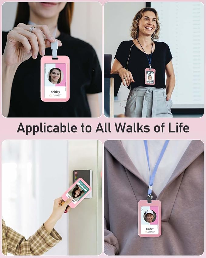 Uniclife 3 Pack Sliding ID Badge Holder Hard Pink Vertical Plastic Card Case - Image 5
